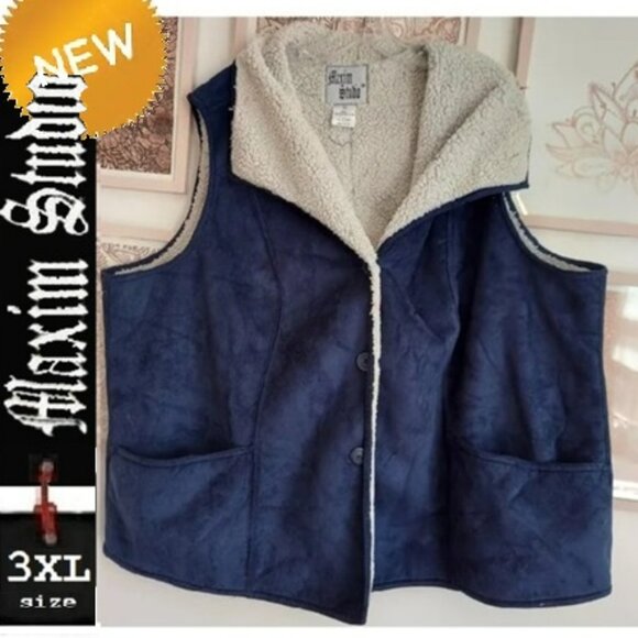 🆕 ⭐️3/$30-NWT blue sherpa and faux suede, 3xl - Picture 1 of 8